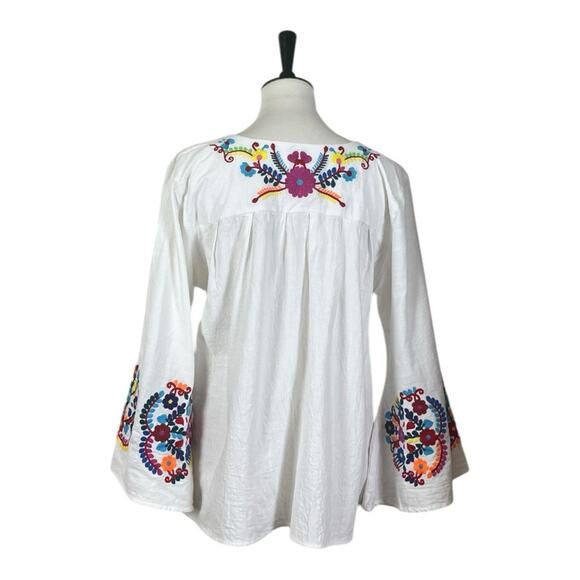 Boho Bell Sleeve Embroidered Tunic Top Pink Blue Multi Women’s Size Large - Picture 4 of 12